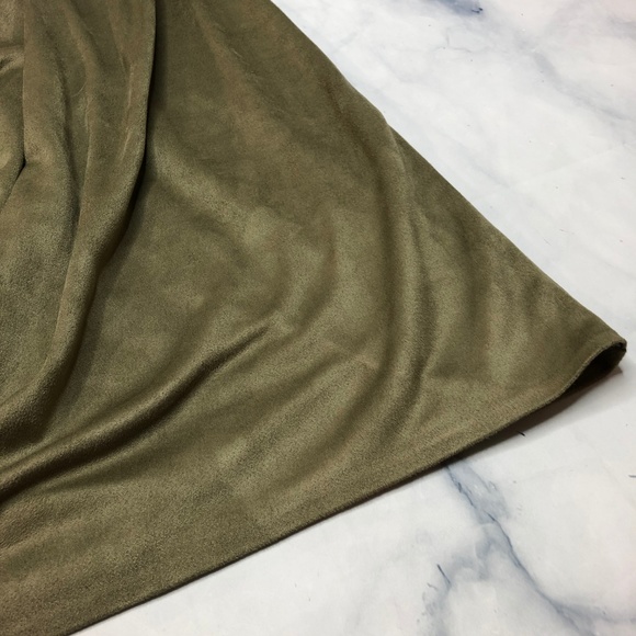 Zara Draped Front Olive Green Faux Suede Dress - Picture 6 of 7